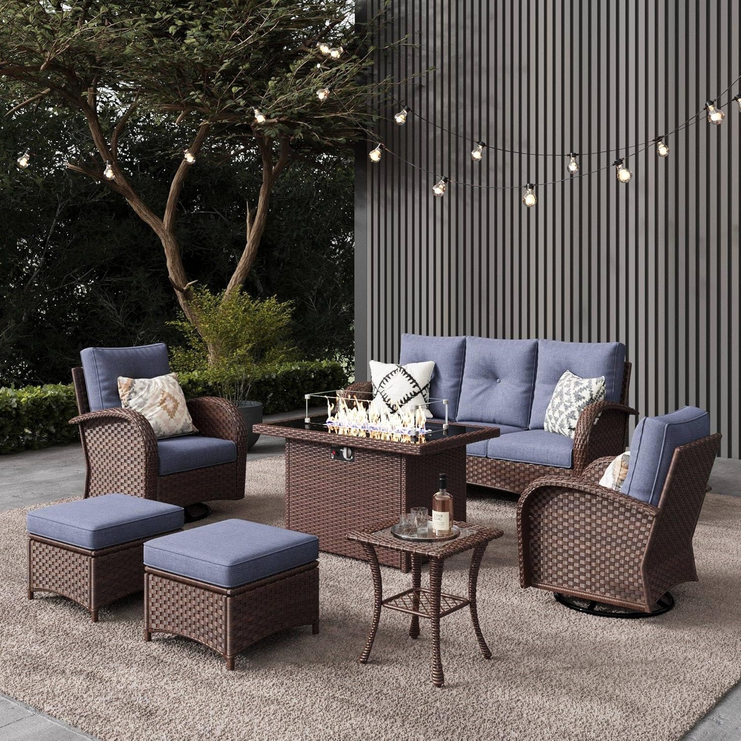 LayinSun 7 Pieces Outdoor Patio Furniture Set with Fire Pit