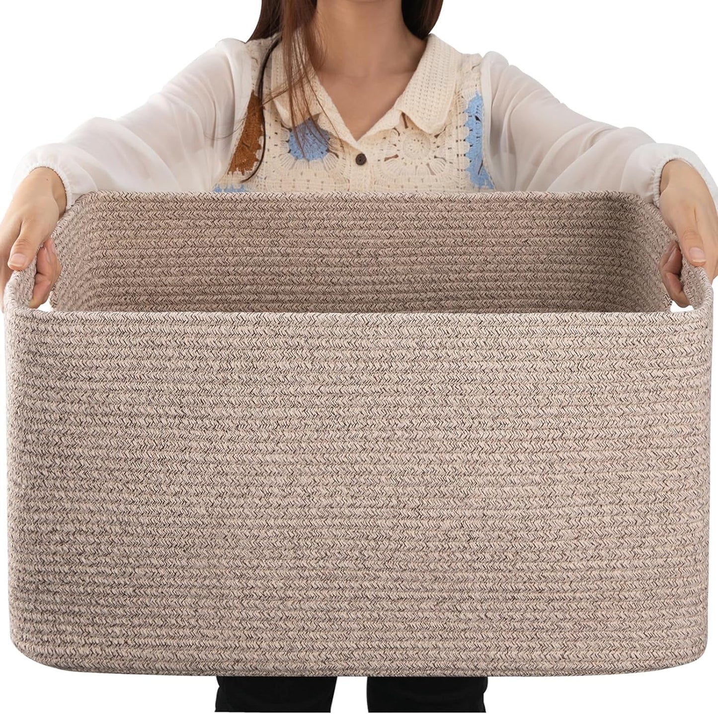 Large Woven Cotton Rope Storage Basket for Organizing Toys