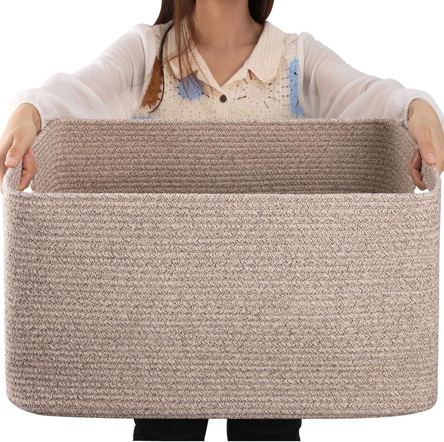 Large Woven Cotton Rope Storage Basket for Organizing Toys