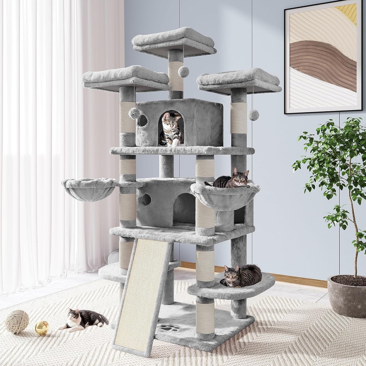 Allewie 68 Inches Cat Tree for Big Feline with Condo