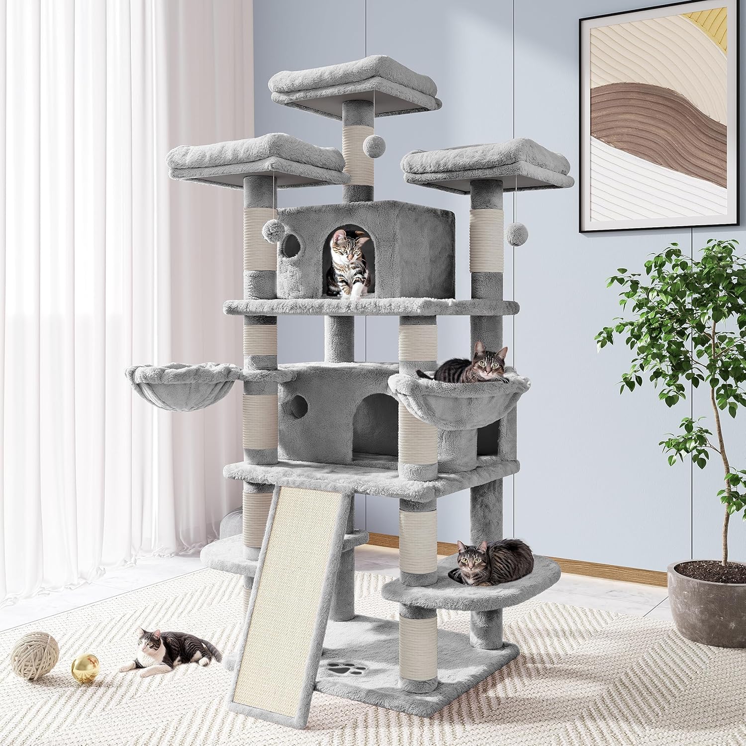 Allewie 68 Inches Cat Tree for Big Feline with Condo