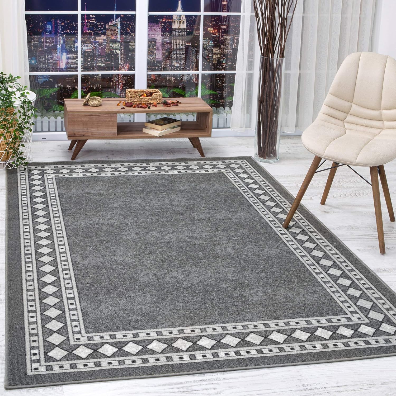Antep Rugs Alfombras Modern Bordered 4x6 Non-Skid Indoor Rug