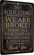 No Soliciting Metal Sign 12 x 18 in - Distressed Black and Gold
