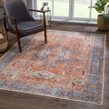 Washable 8 ft x 10 ft Terracotta/Blue Traditional Area Rug - Easy Care