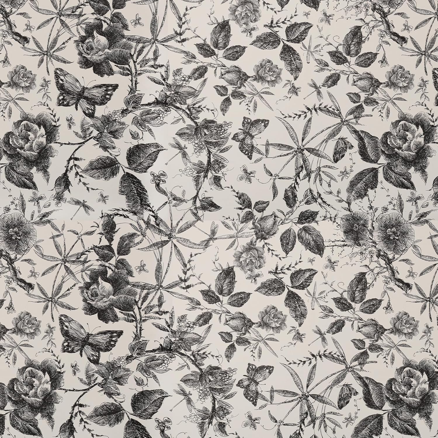 Black and White Rose Wallpaper - Vintage Floral Peel & Stick