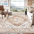 Washable Living Room Area Rug 8x10 - Boho Ultra-Thin Non-Slip Taupe