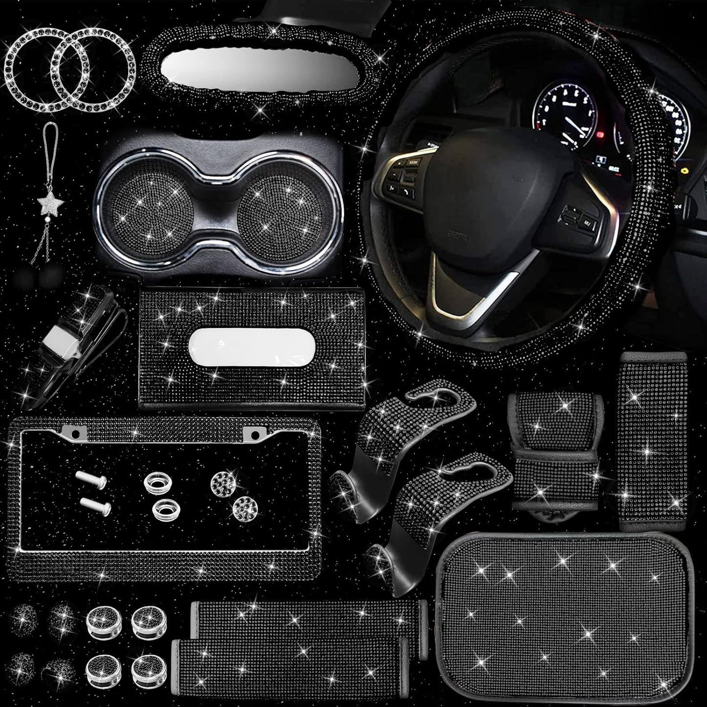 Bling Car Parts Set with 25 Accessories for Stylish Vehicles