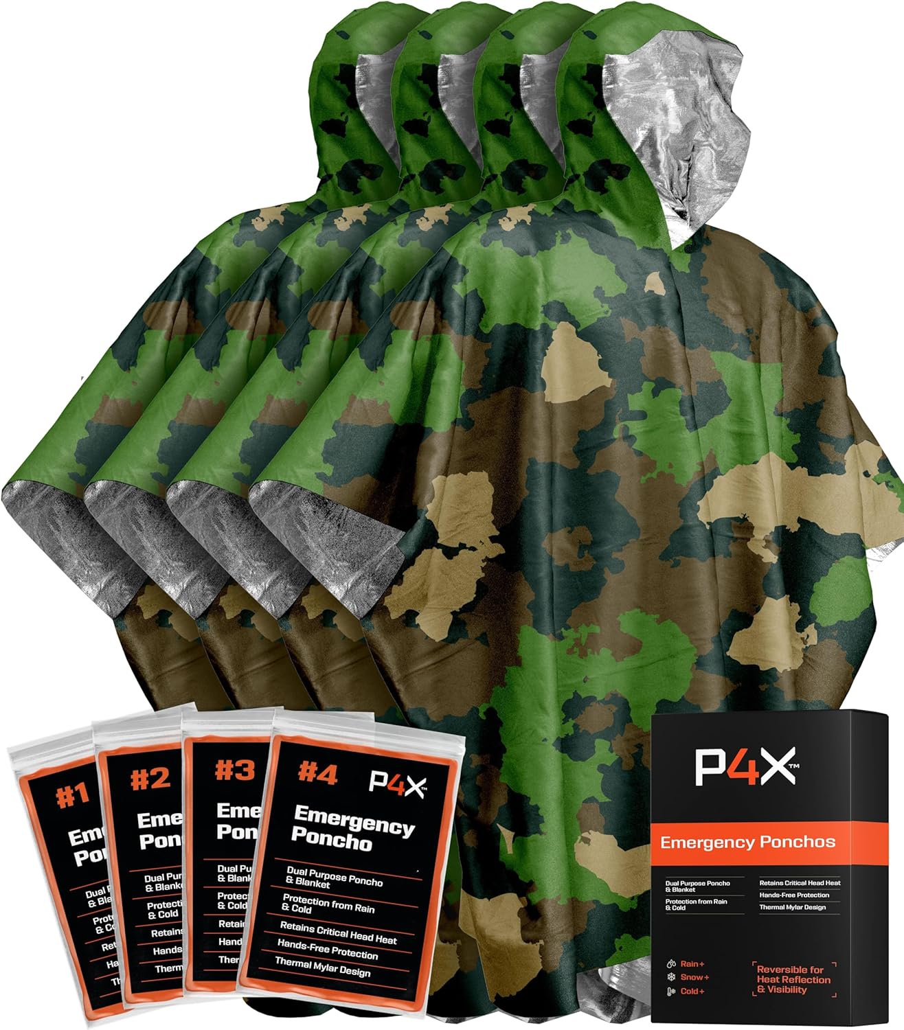 PREPARED4X Heavy Duty Emergency Poncho - Waterproof & Thermal