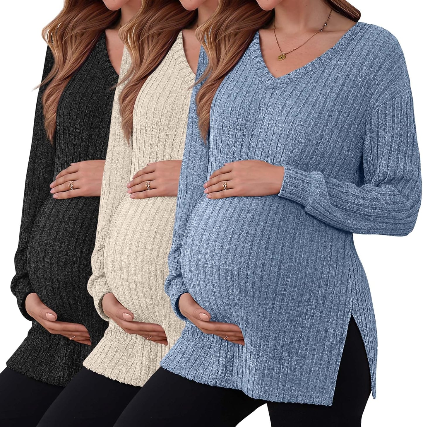 3 Pack Women's Ribbed Maternity Shirts for Stylish Comfort