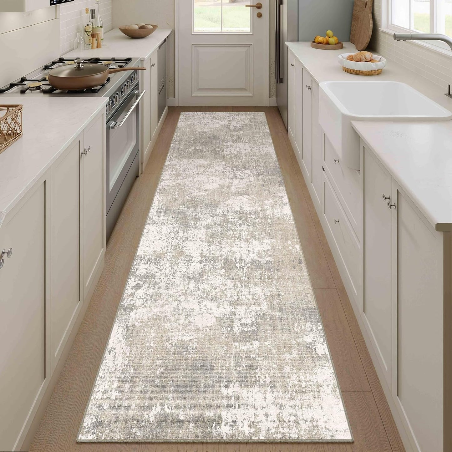 Modern Abstract Beige Gray Area Rug for Home and Office Use