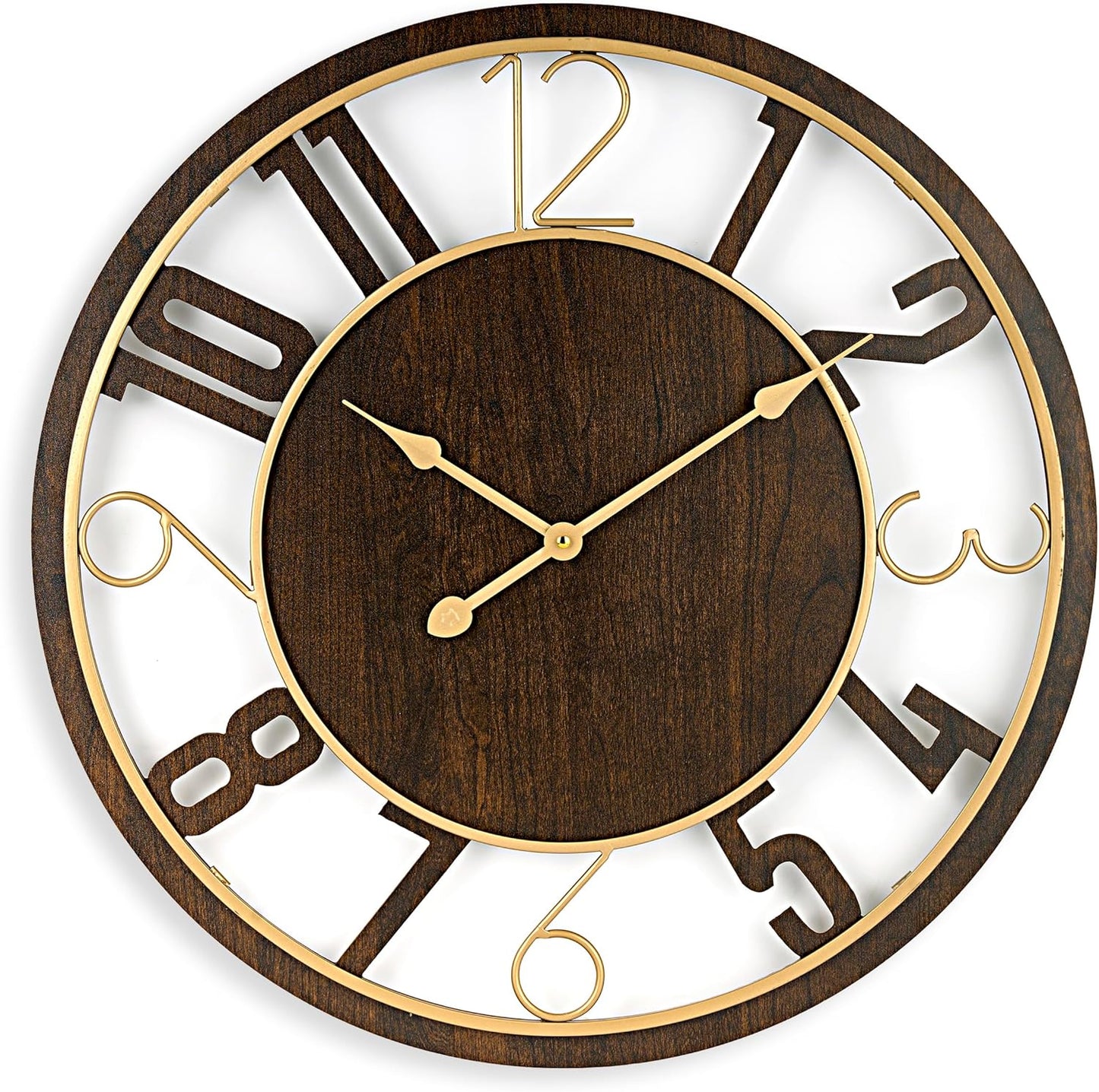 Elegant 24-Inch Brown Wooden Wall Clock for Modern Decor