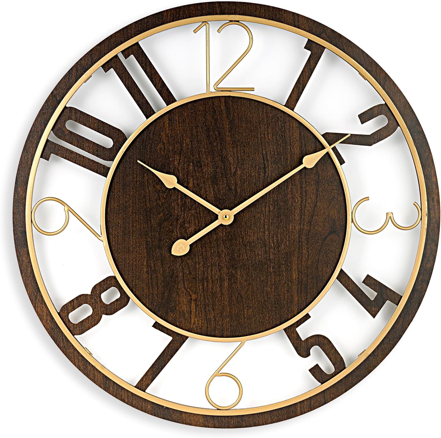 Elegant 24-Inch Brown Wooden Wall Clock for Modern Decor