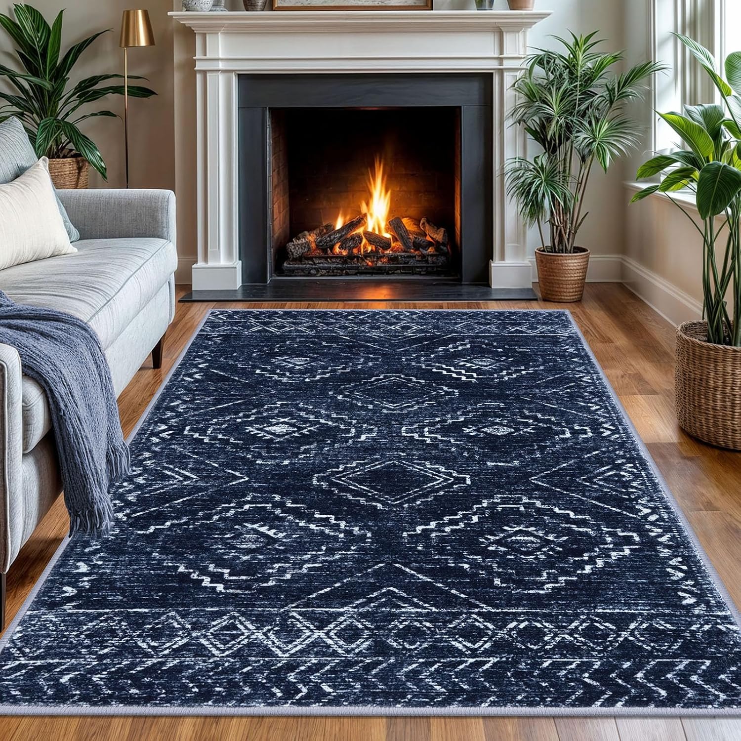 KILOCOCO Area Rug 4ftx6ft Non Slip Printed Boho Design for Home