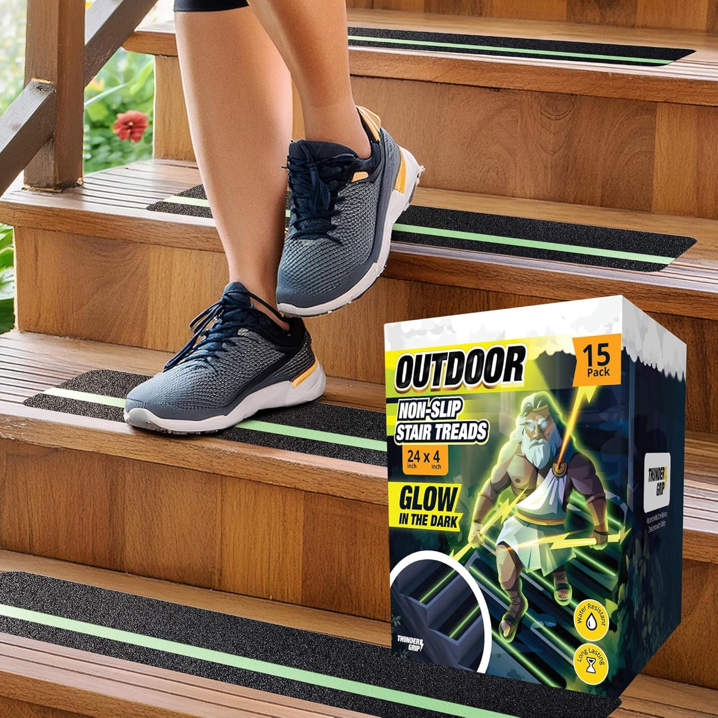 Grip Tape for Stairs - 15-Pack Glow in the Dark Non-Slip Treads