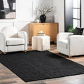 8x10 Rigo Jute Hand Woven Area Rug Black - Natural Farmhouse Style