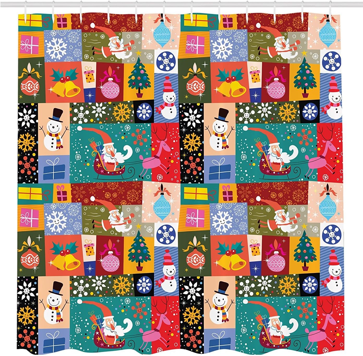 Modern Christmas Shower Curtain Set, Funny Winter Theme, Cloth Fabric, 69 W x 70 L