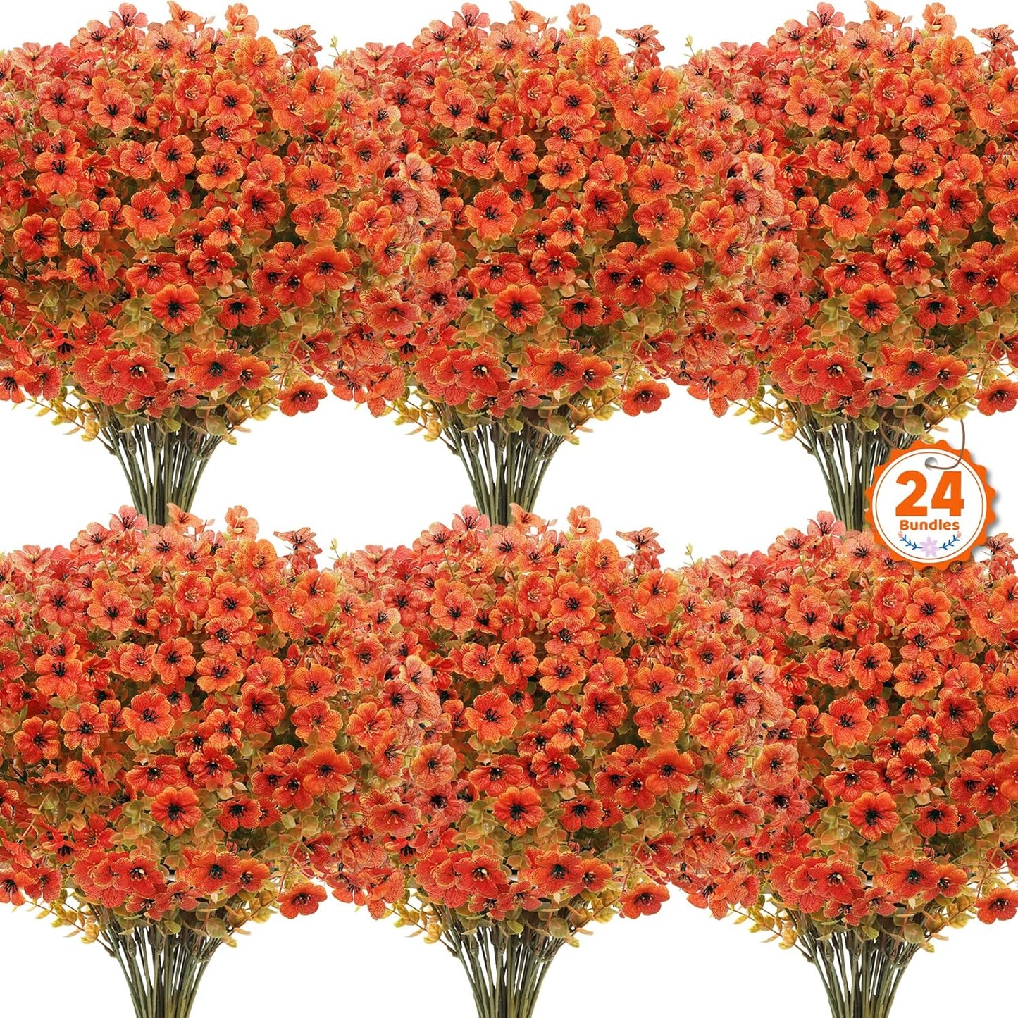 Artificial Fall Flowers for Outdoors - 24 Bundles of Mums