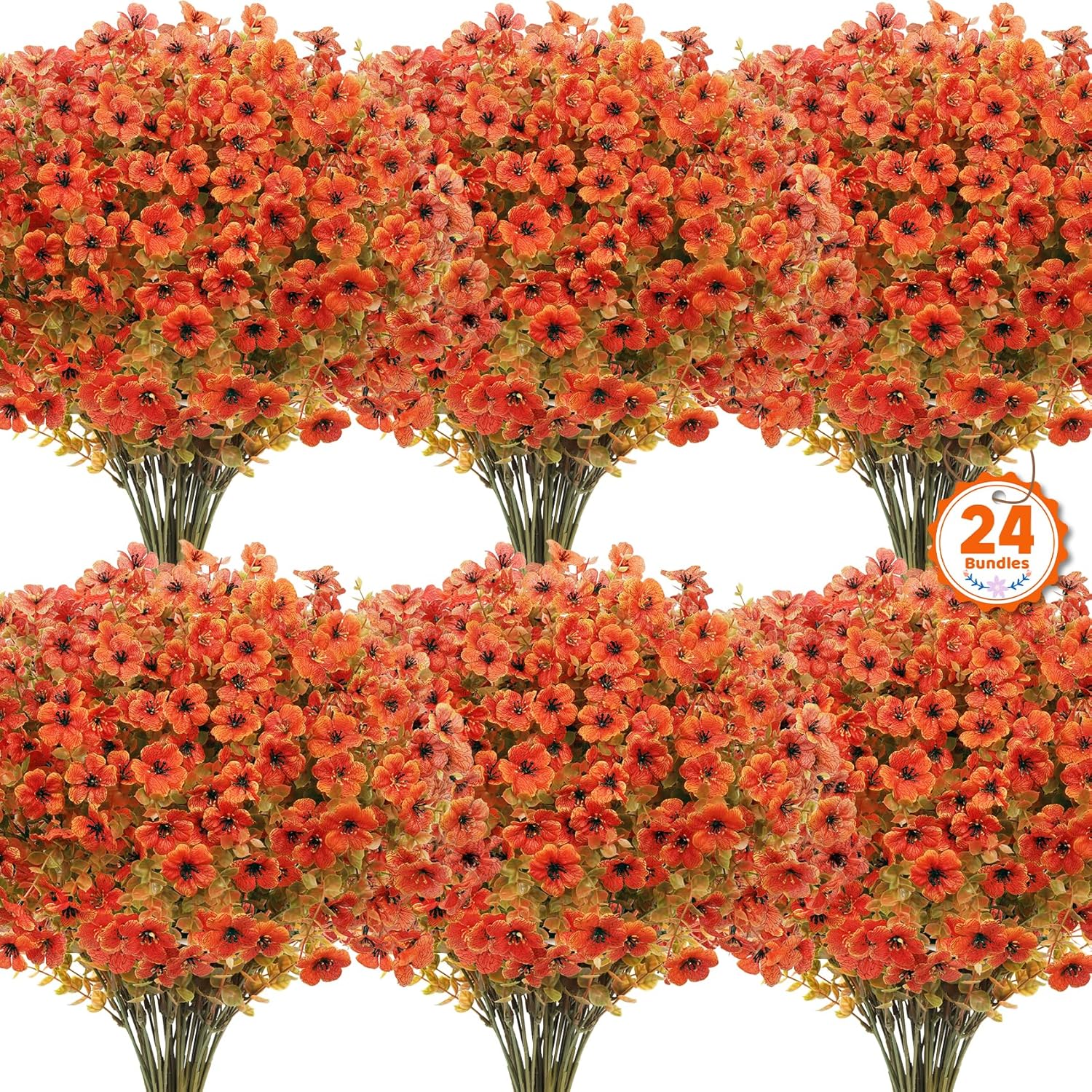 Artificial Fall Flowers for Outdoors - 24 Bundles of Mums