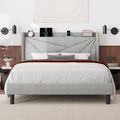 Feonase Queen Bed Frame with Charging Station - Linen Upholstered