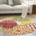 Aloha Indoor/Outdoor Red Multi Round Rug 5 ft 3 in - Tropical Texture