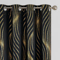 100% Blackout Curtains Black Gold Wave Line Dot 84 in - Elegant Room