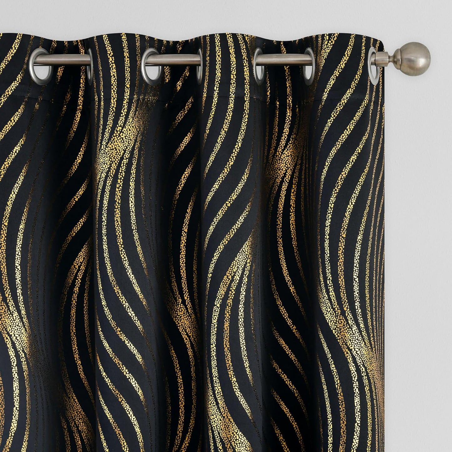 100% Blackout Curtains for Bedroom with Metallic Gold Pattern