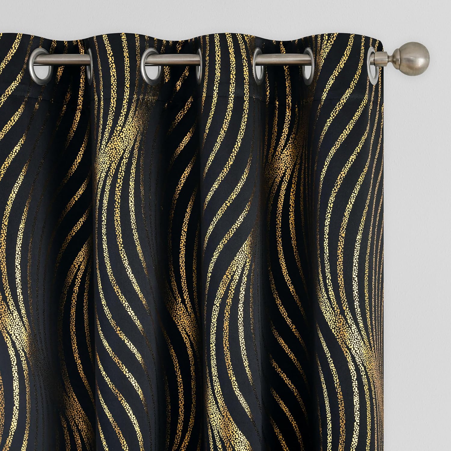 100% Blackout Curtains for Bedroom with Metallic Gold Pattern