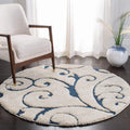 SAFAVIEH Florida Shag 5 ft Round Rug - Plush Cream & Blue Scroll