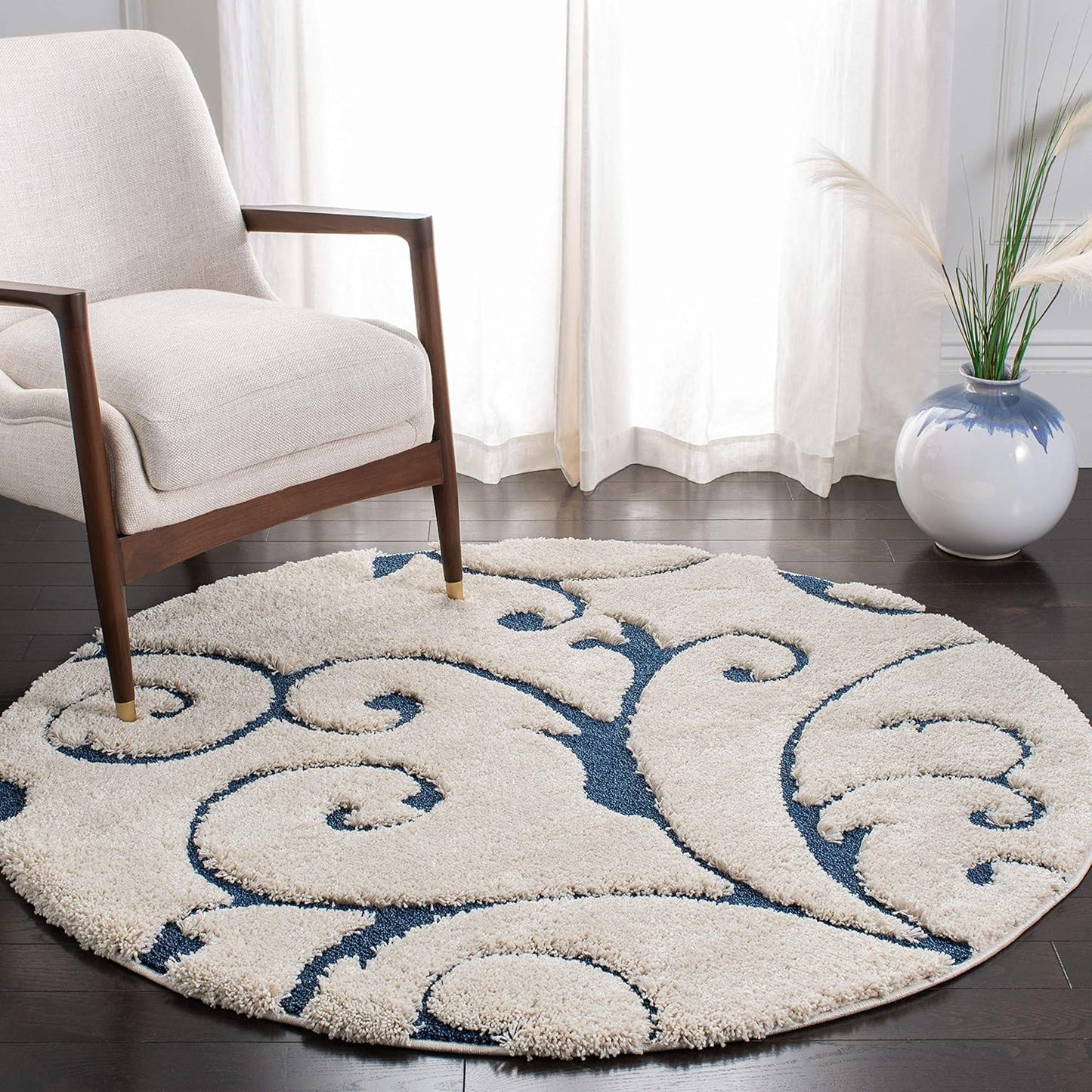 SAFAVIEH Florida Shag Collection Area Rug - Cream & Blue Design