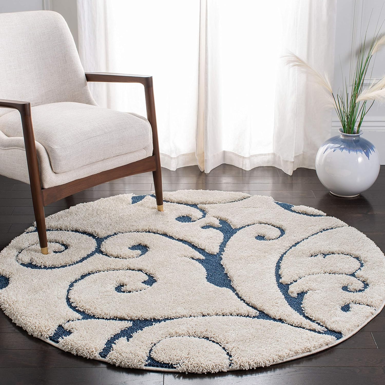 SAFAVIEH Florida Shag Collection Area Rug - Cream & Blue Design