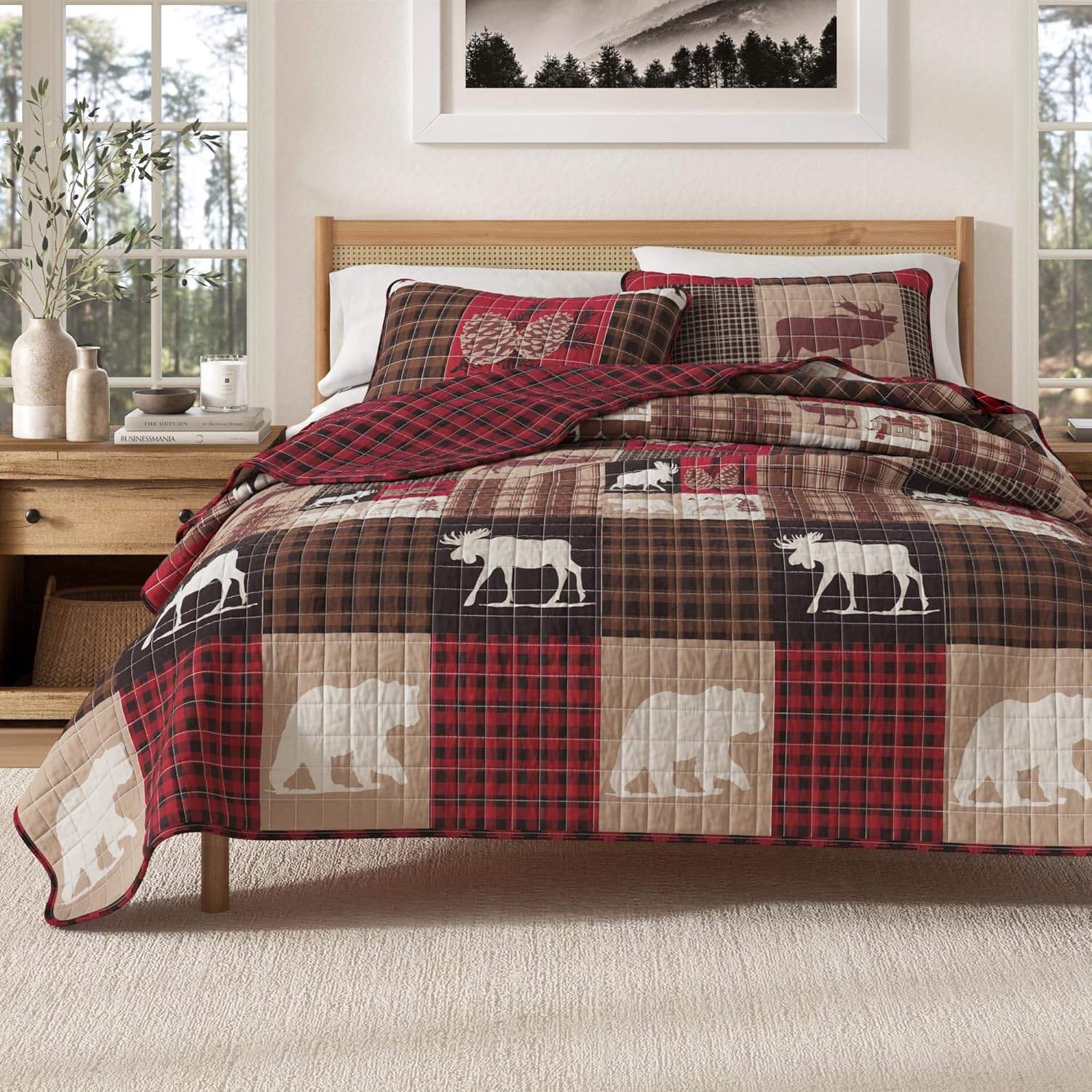 Rustic Cabin Twin Size Quilt Set with Shams for Cozy Decor