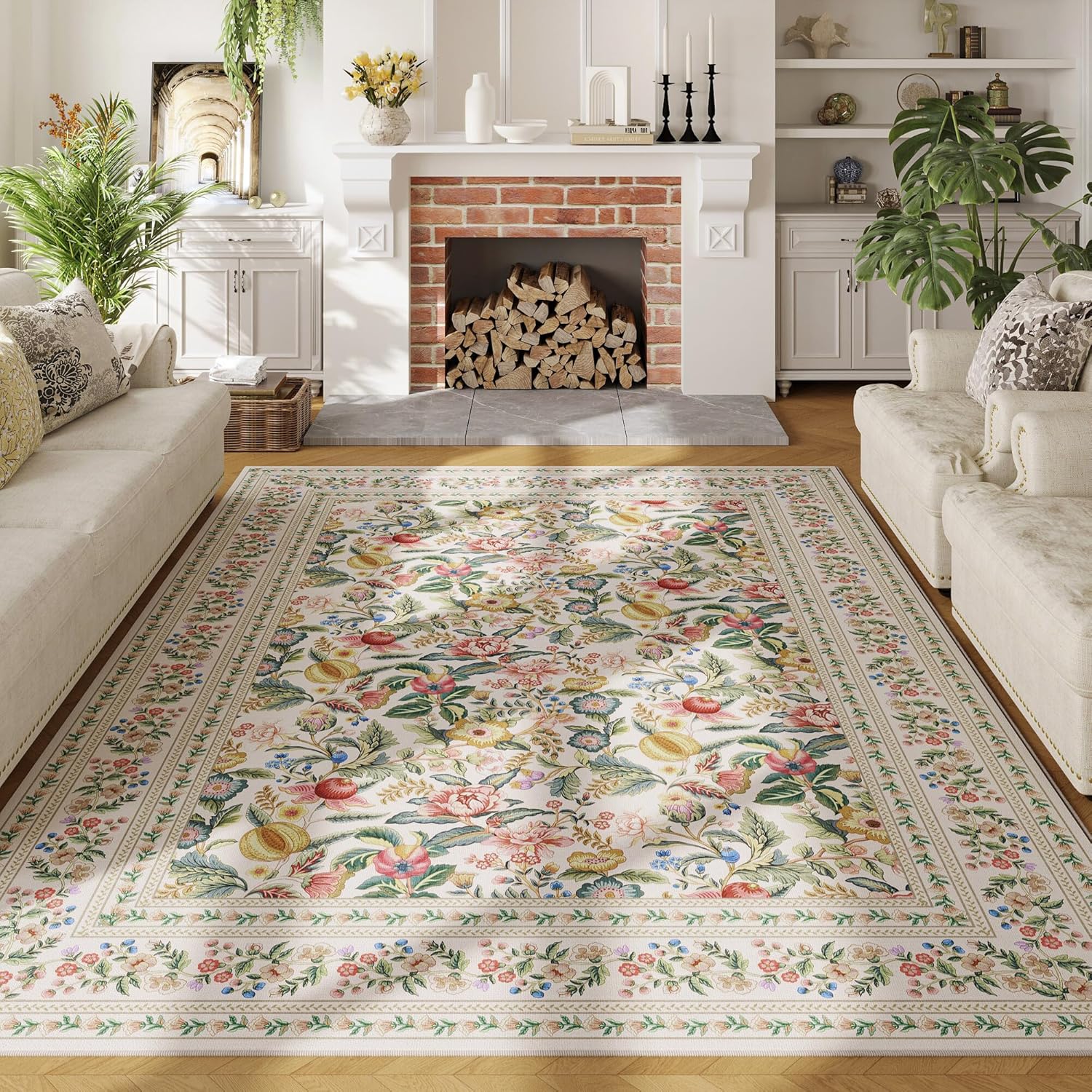 Vintage Floral Area Rugs 8x10 for Living Room Clearance
