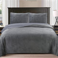 Dark Gray Velvet Basketweave Quilt Set - Queen 3-Piece