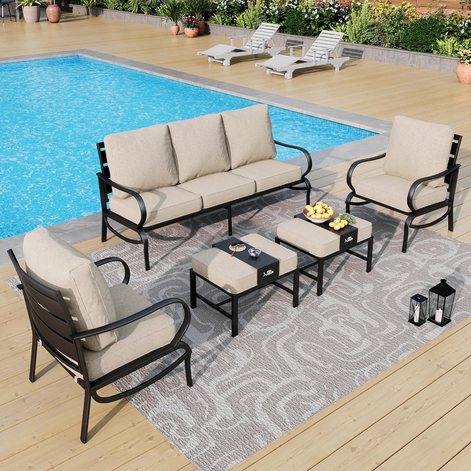 PHI VILLA 5 Piece Patio Furniture Set for Outdoor Comfort