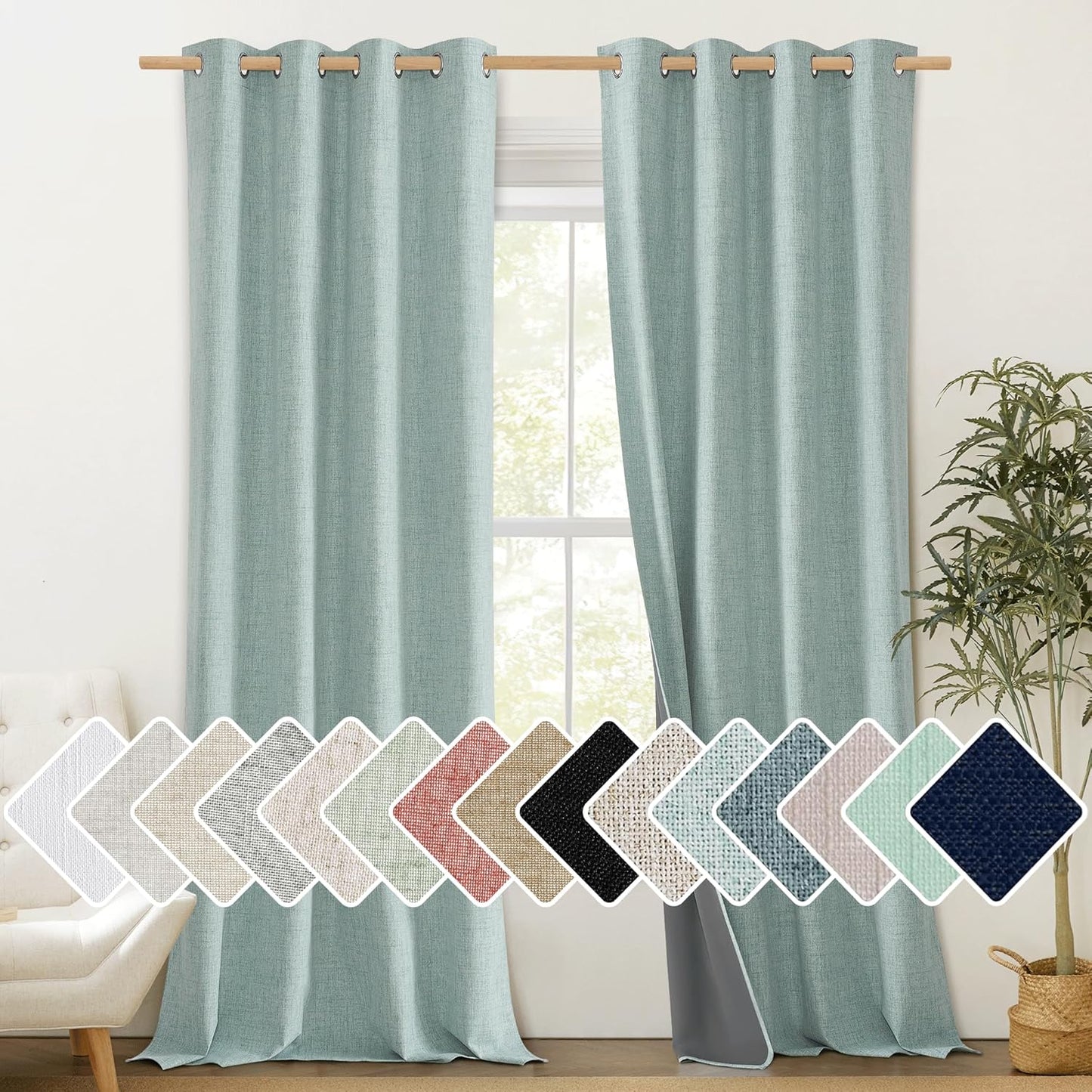 NICETOWN 100% Blackout Linen Curtains for Energy Saving Style