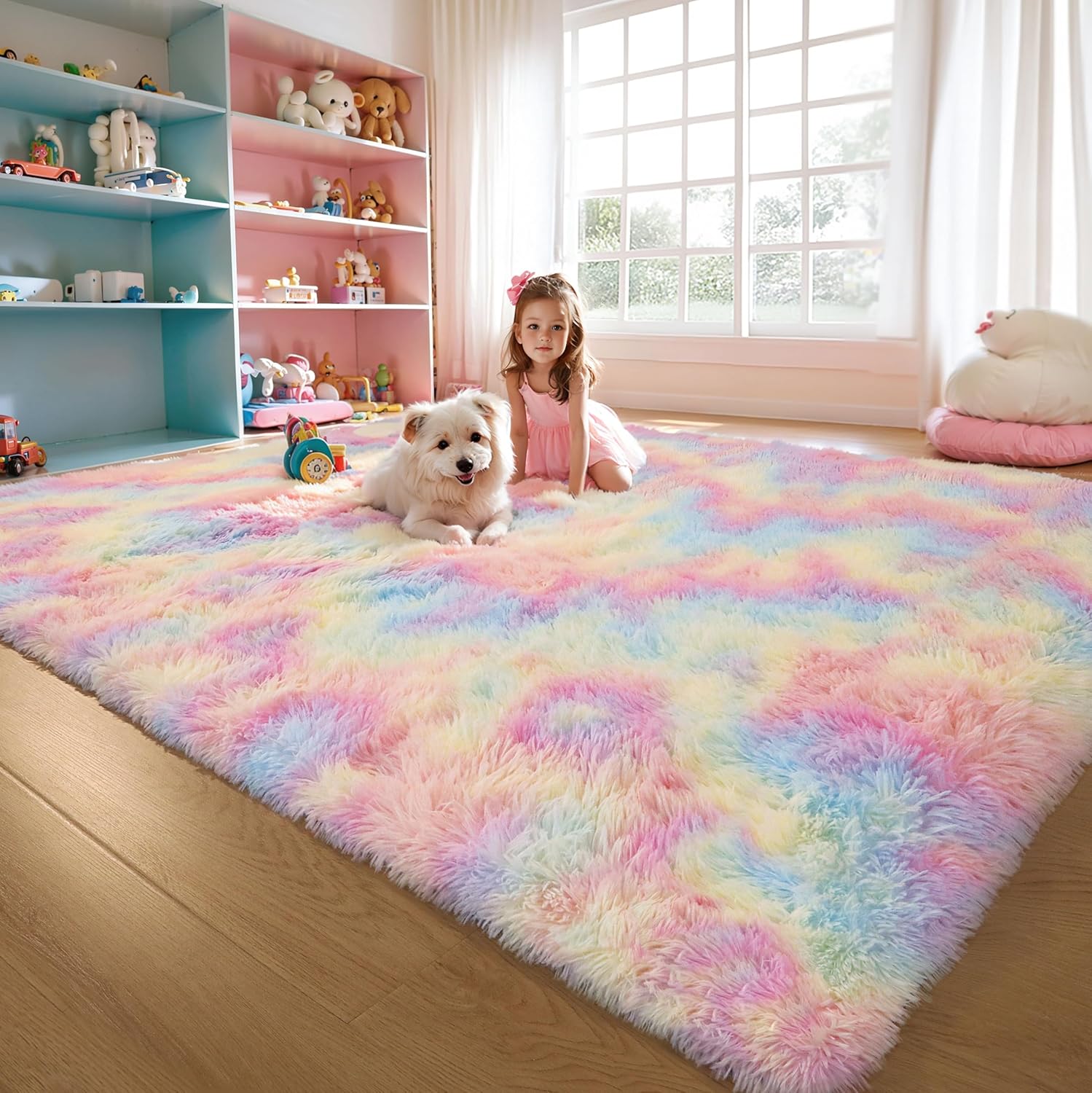 6x9 Rainbow Shaggy Kids Unicorn Rug for Girls Bedroom Decor