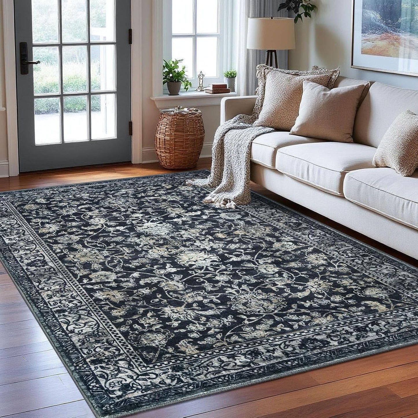 KILOCOCO 6x9 Area Rug for Living Room with Vintage Floral Design