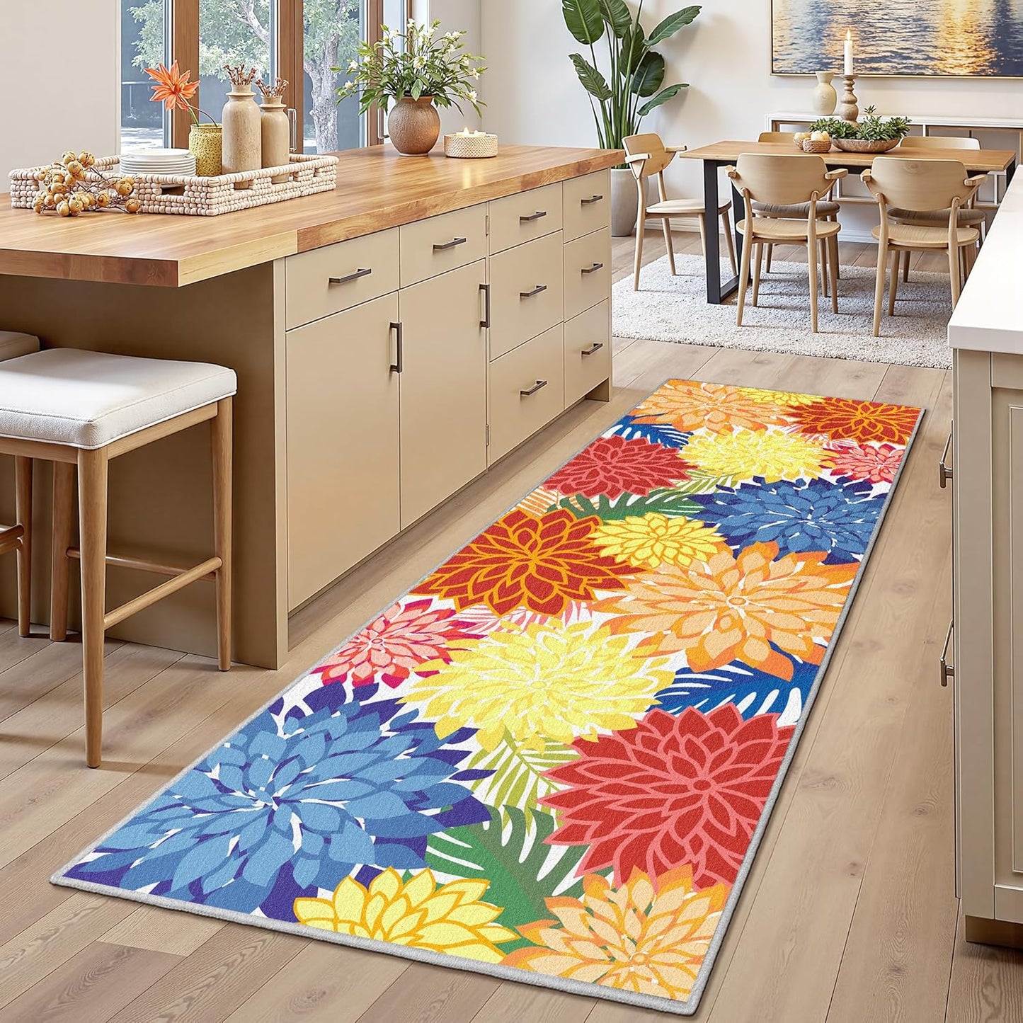 Multicolored Tropical Botanical Area Rug for Indoor Spaces