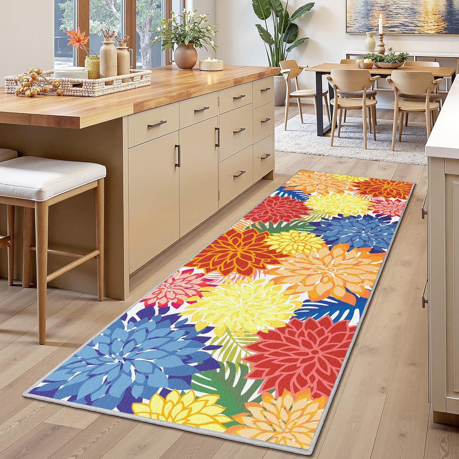 Multicolored Tropical Botanical Area Rug for Indoor Spaces