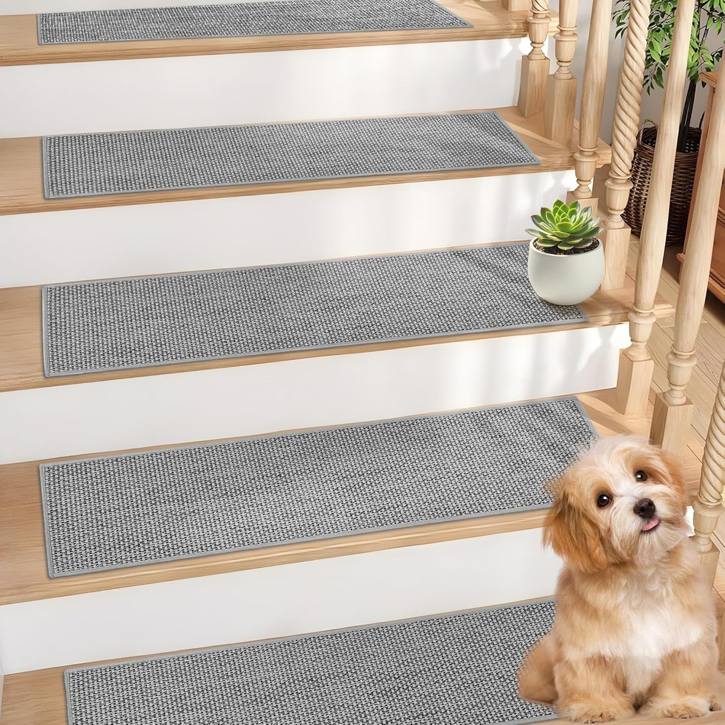 Natural Linen Stair Treads for Wooden Steps, Non Slip 15 Pcs