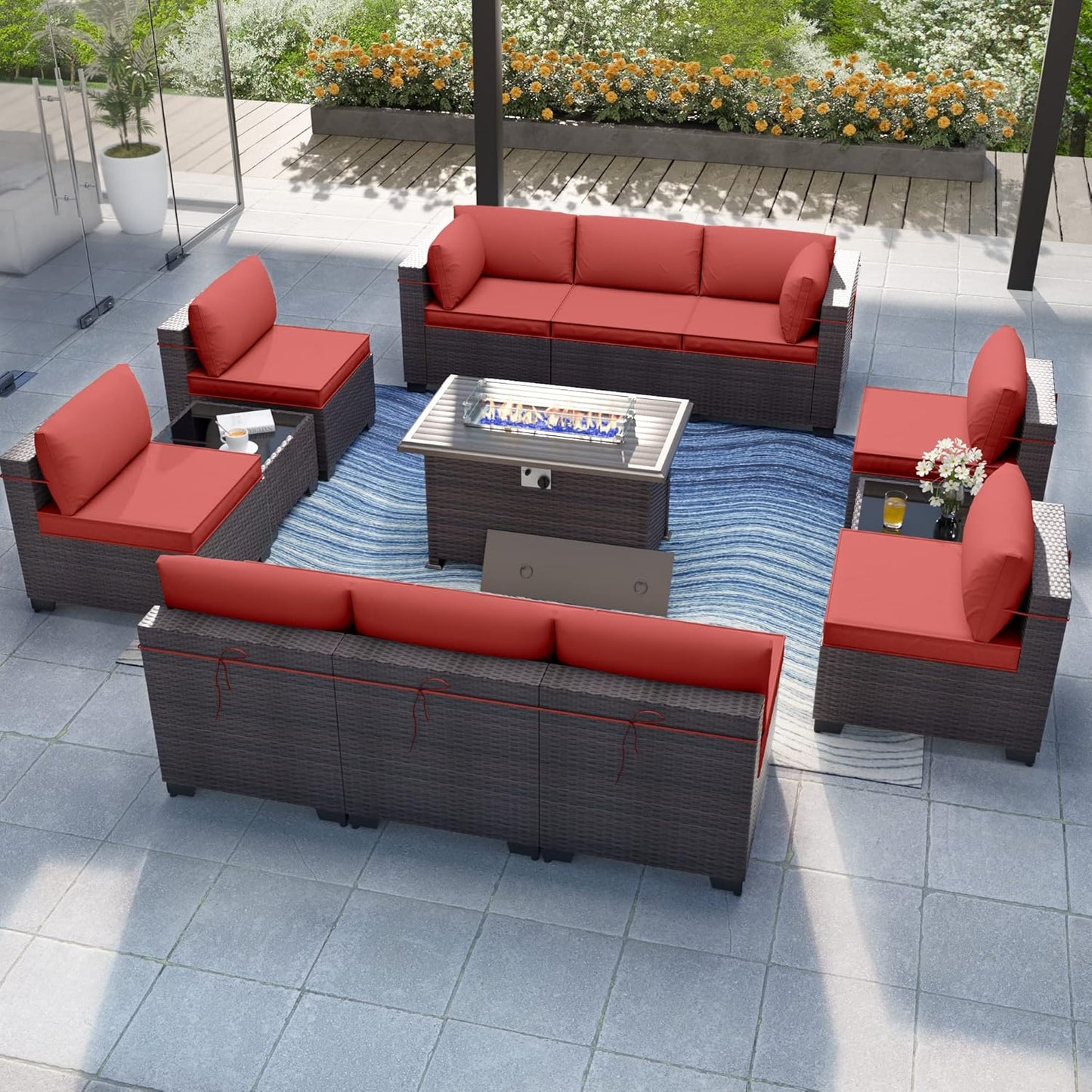 Kurapika 13 Pieces Patio Furniture Set with Fire Pit Table