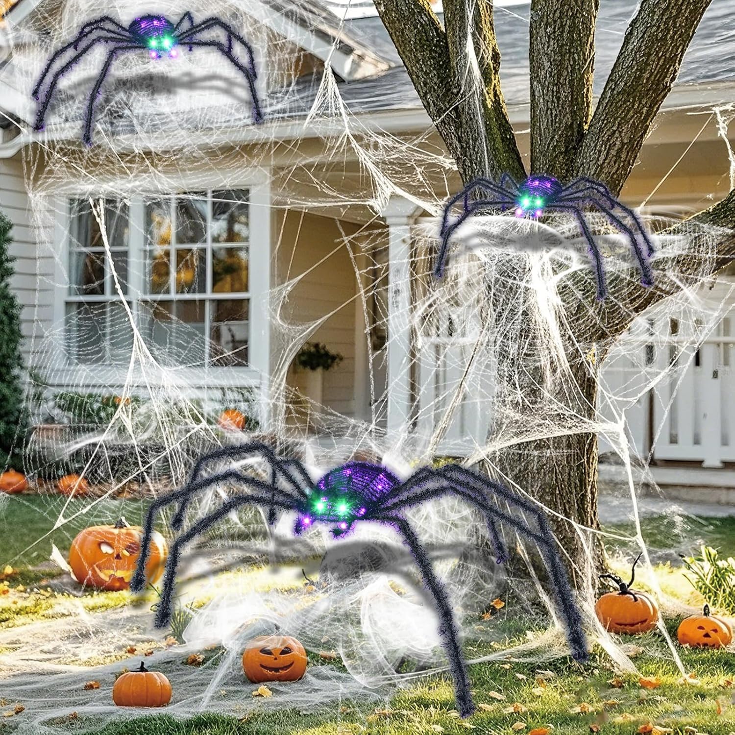 Lighted Halloween Spider Set of 3 for Spooky Outdoor Decor