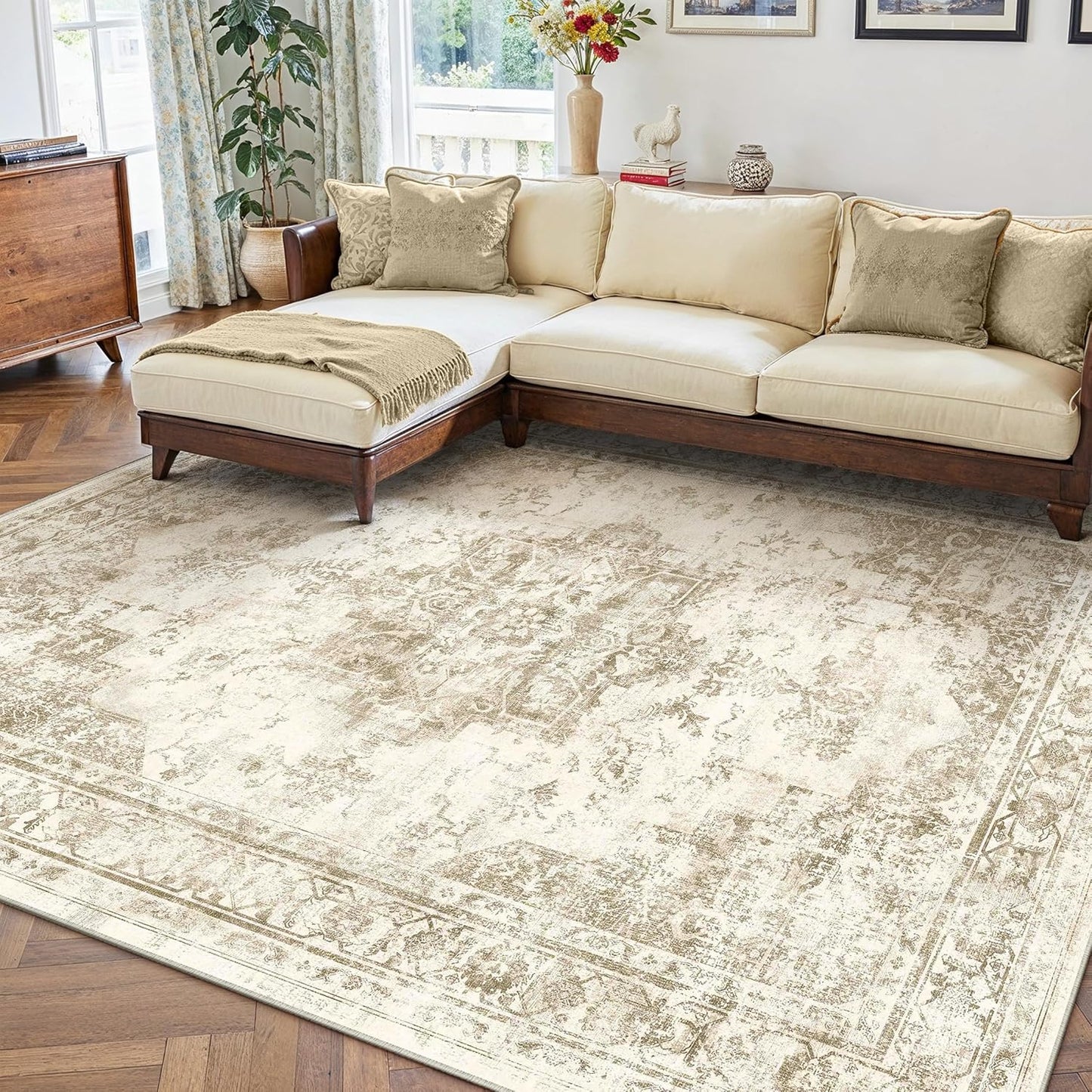 6x9 Area Rugs for Living Room Non Slip Vintage Floral Design