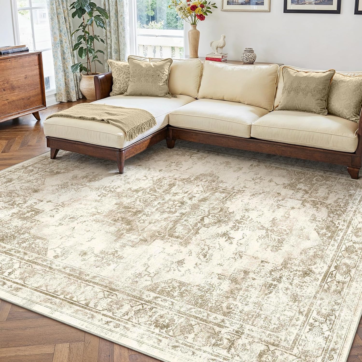 6x9 Area Rugs for Living Room Non Slip Vintage Floral Design