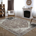 Bloom Rugs Washable Non-Slip 9ft x 12ft Dark Brown Medallion Rug