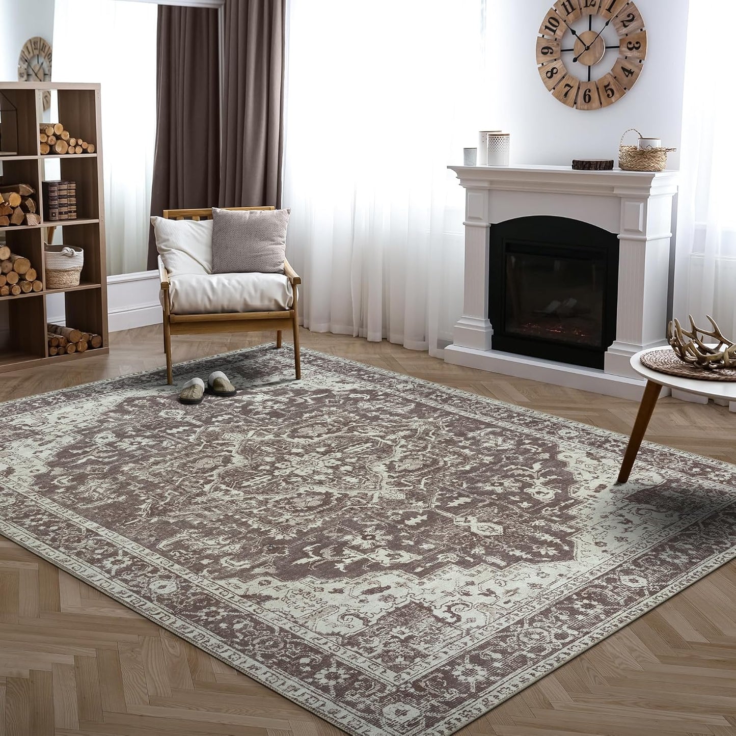 Bloom Rugs Washable Non-Slip 9ft x 12ft Dark Brown Medallion Rug