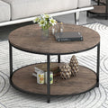 Round Coffee Table Rustic Walnut 27.6 in - 2-Tier Storage