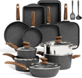 Induction Cookware Set 17 Piece Non-stick Pots and Pans - Granite