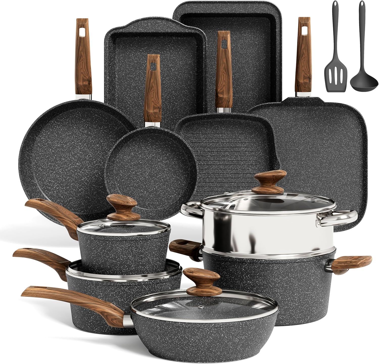 Kitchen Academy Induction Cookware Set - 17 Piece Non-stick Set