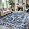 Boho Area Rug 8x10 ft Thin Washable Non Slip - Soft Vintage Look
